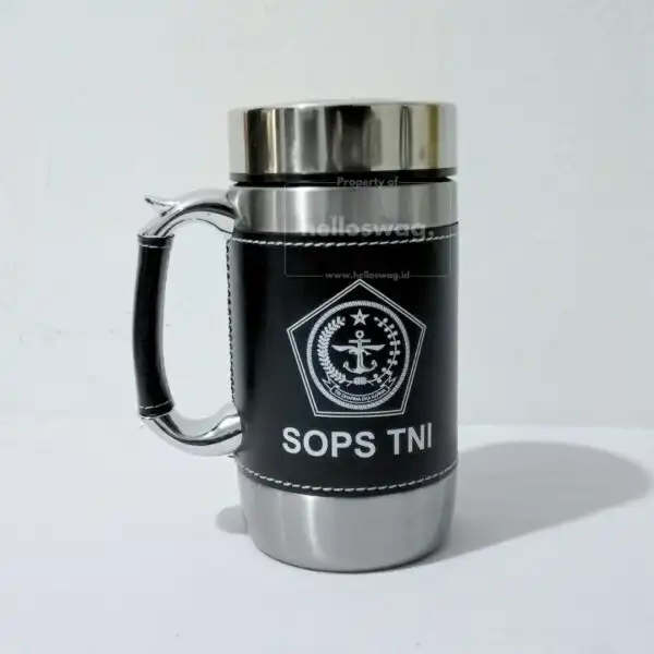 Botol Tumbler Bahan Kulit dan Stainless Steel Berbentuk Mug Dengan Custom Logo Untuk Souvenir 4