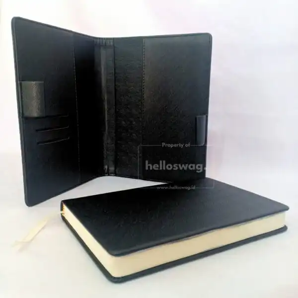 Buku Agenda Hardcover Dengan Cover Kulit Dilengkapi Tempat Pulpen dan Kartu 3