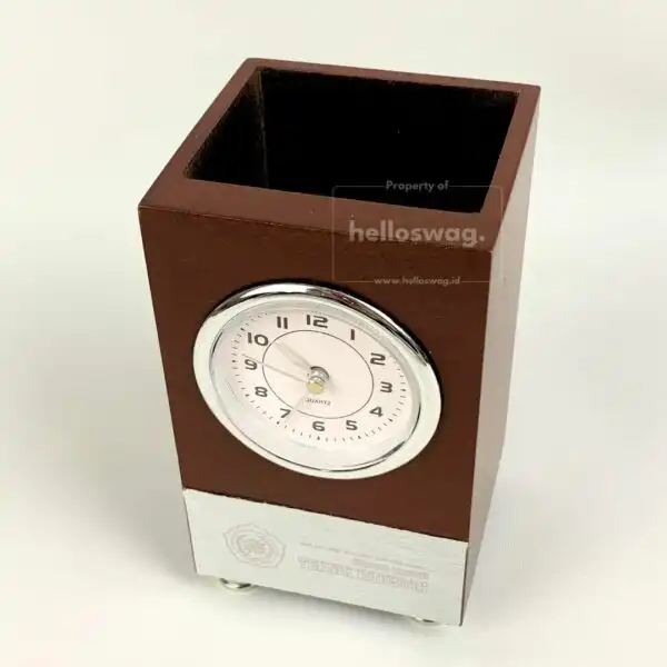 Jam Meja Model Analog Dengan Bahan Kombinasi Kayu dan Plastik Dapat Custom Logo 4