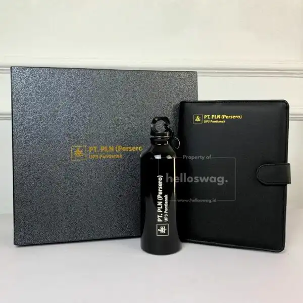 Gift Set Souvenir Berisi Buku Agenda Kulit dan Tumbler Sport Stainless Dapat Dicustom Logo 3