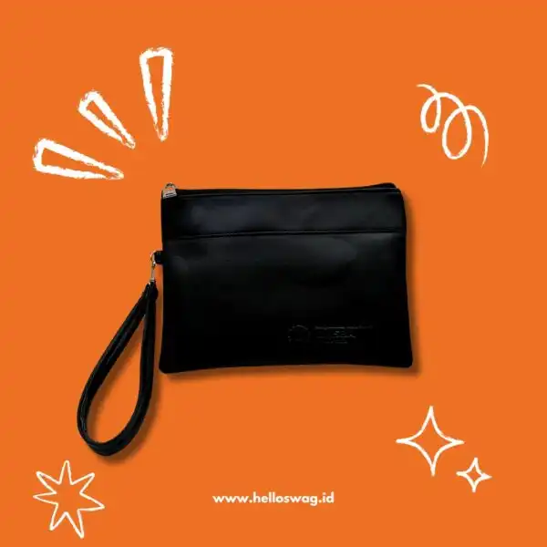 Tas Pouch Wristlet Berbahan Kulit Dengan Custom Logo Icon