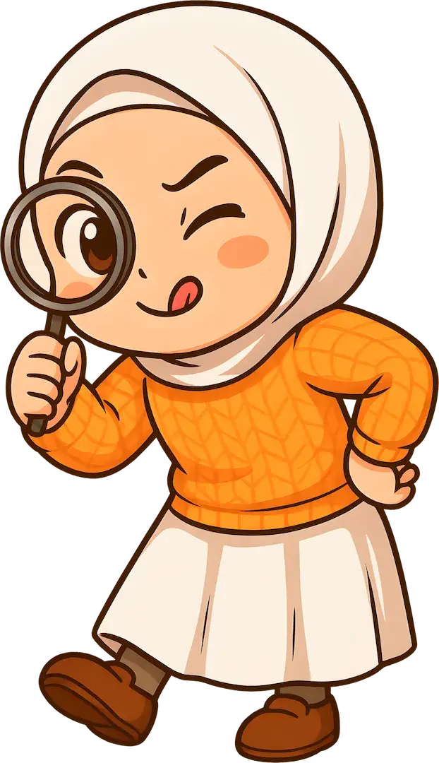 Maskot HelloSWAG memegang kaca pembesar sambil menjelaskan arti Event SWAG